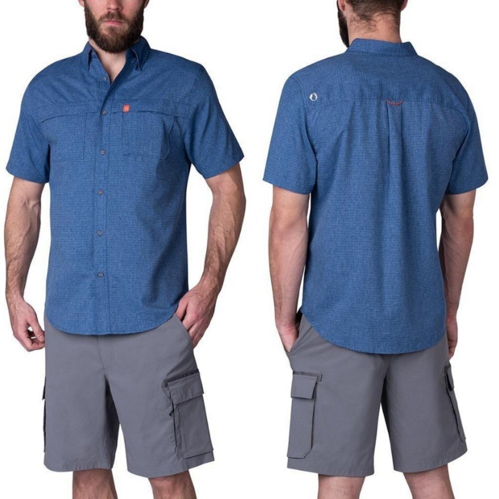 American Outdoorsman Men's Blue Heather Short Sleeve Button Down Guide Shirt NWT